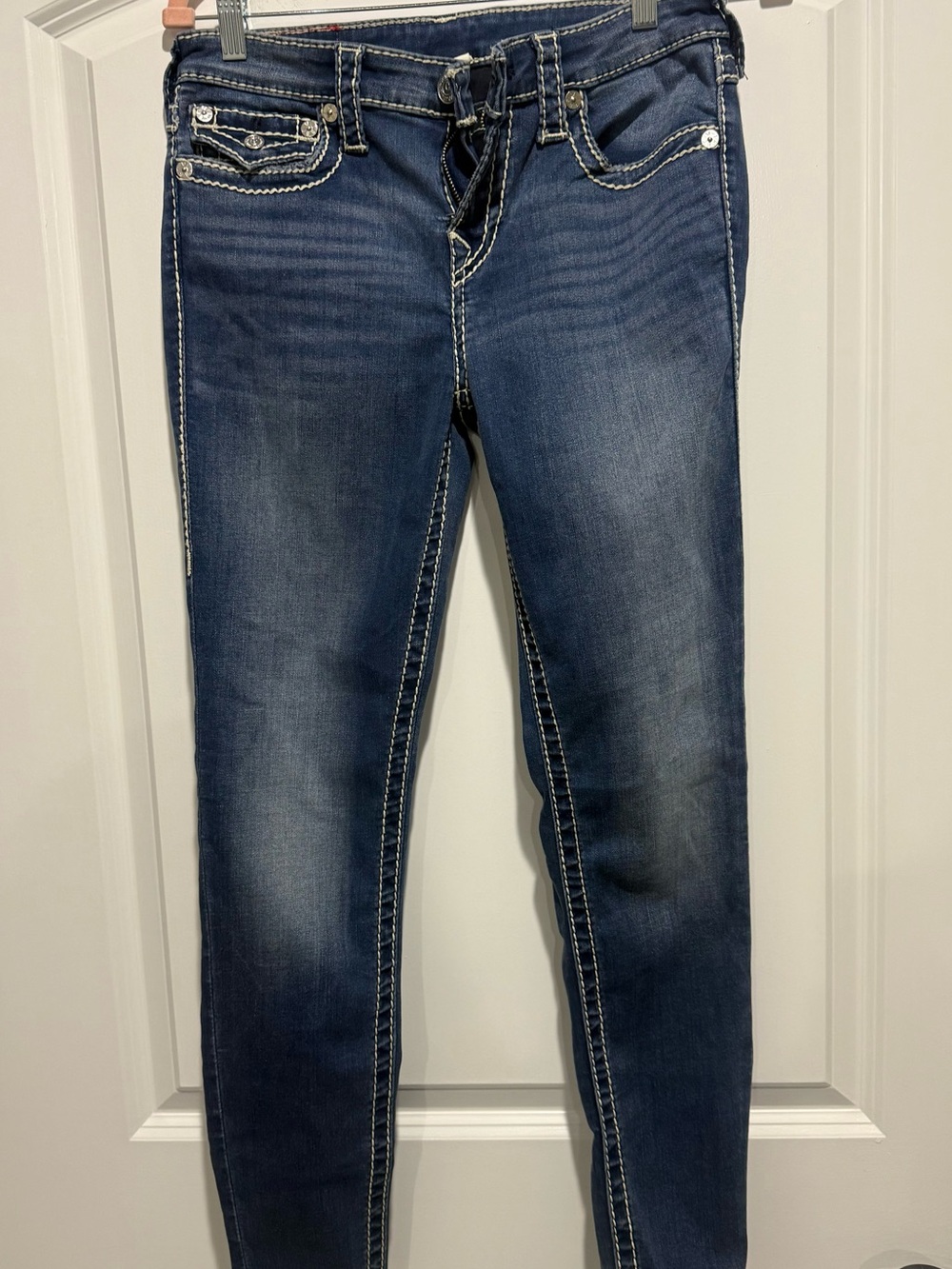 True Religion Super Skinny Jeans Red Horseshoe Flap Pockets